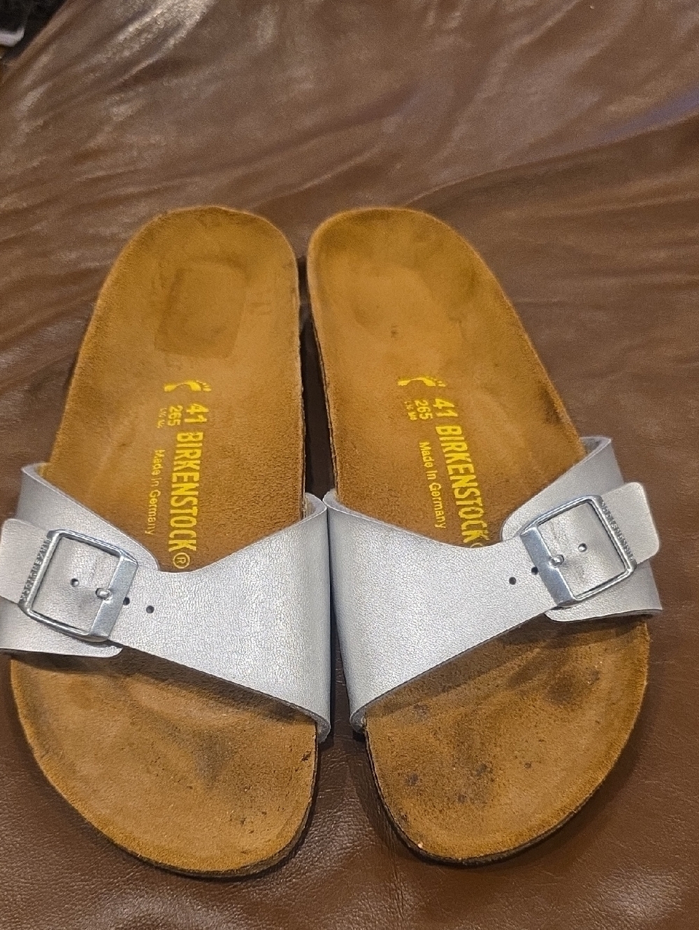 Birkenstock Womens Madrid Silver Leather Slide Sandals Sz 41